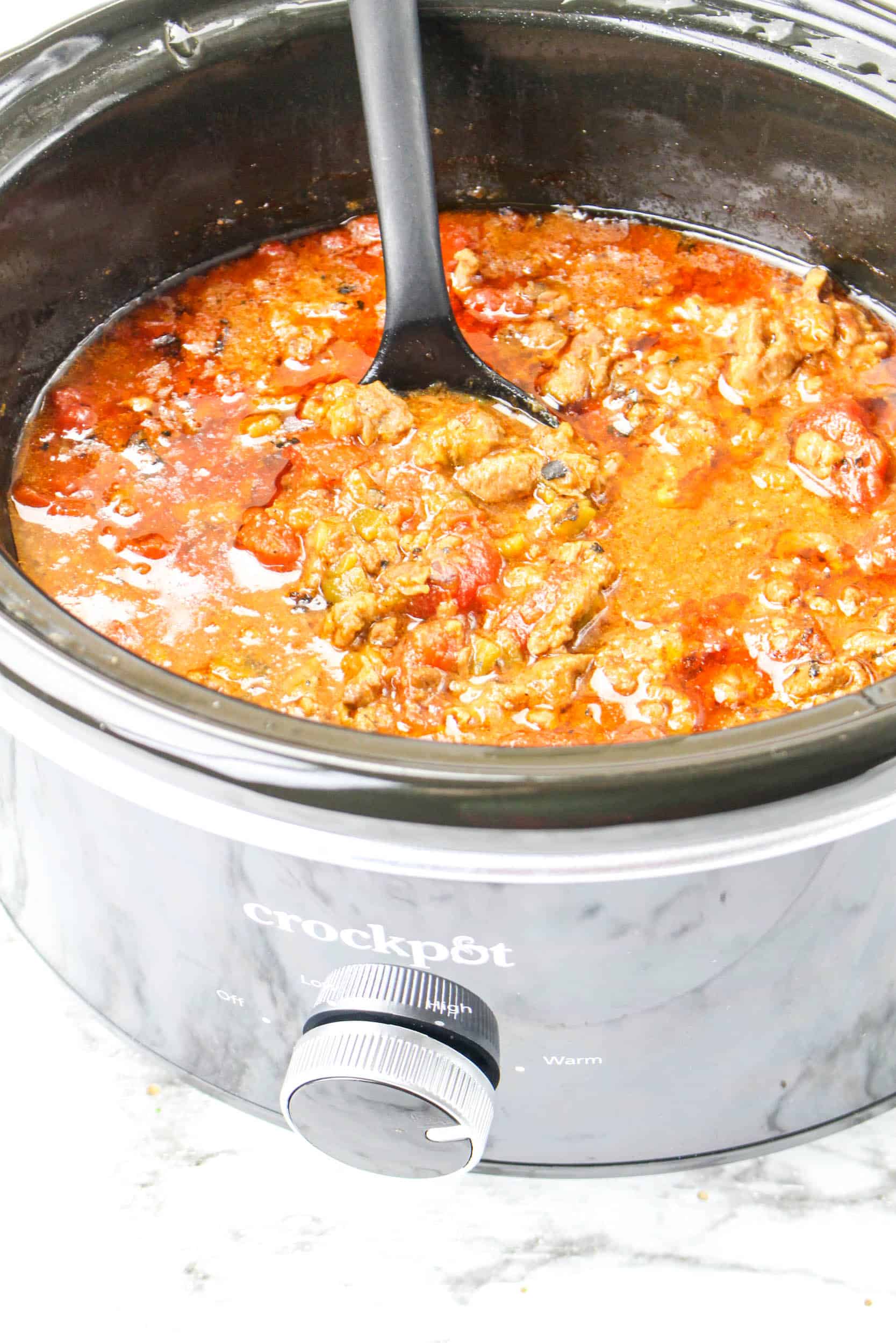 finished slow cooker carne picada in the crock pot