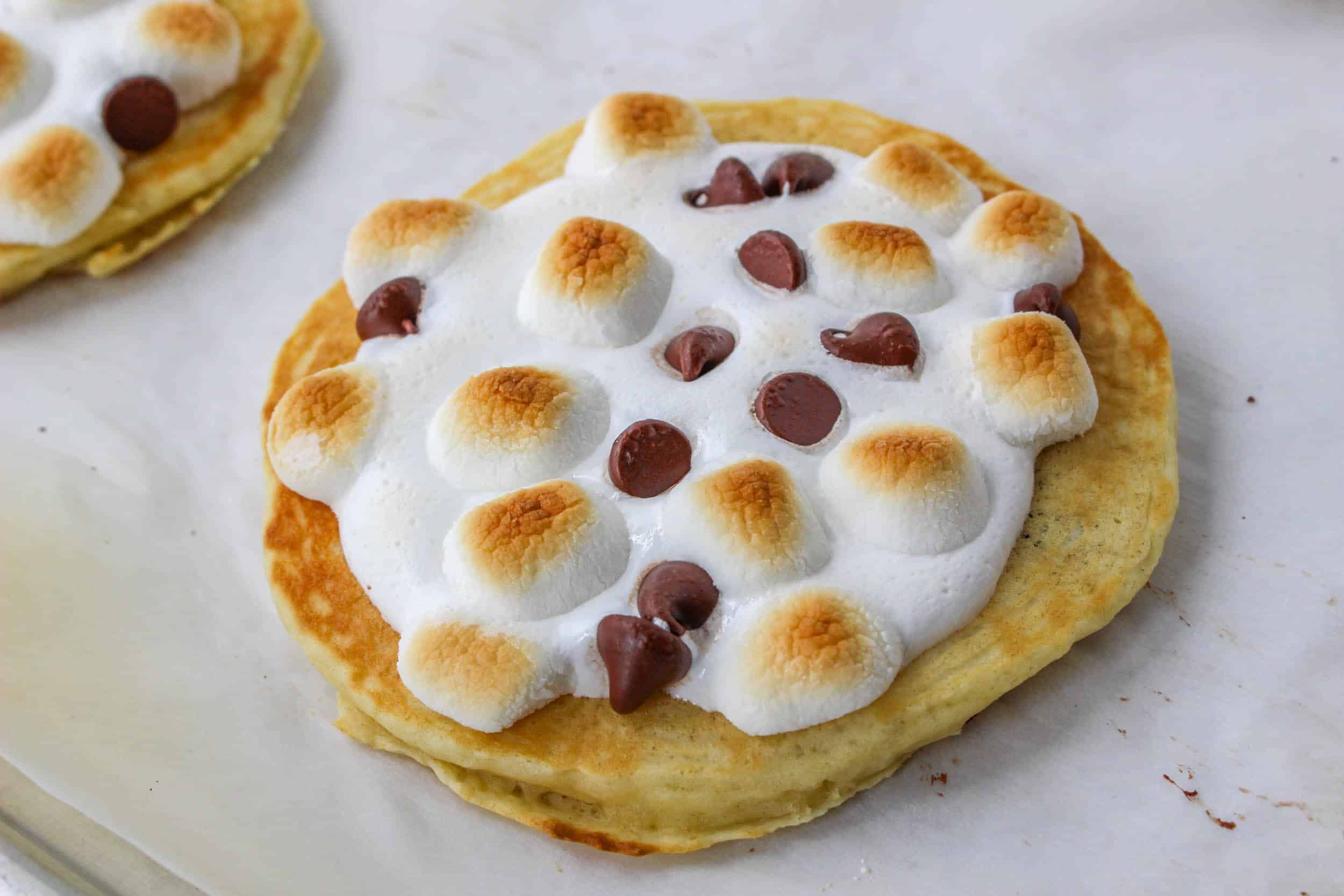 broiled marshmallows on top of a pancake