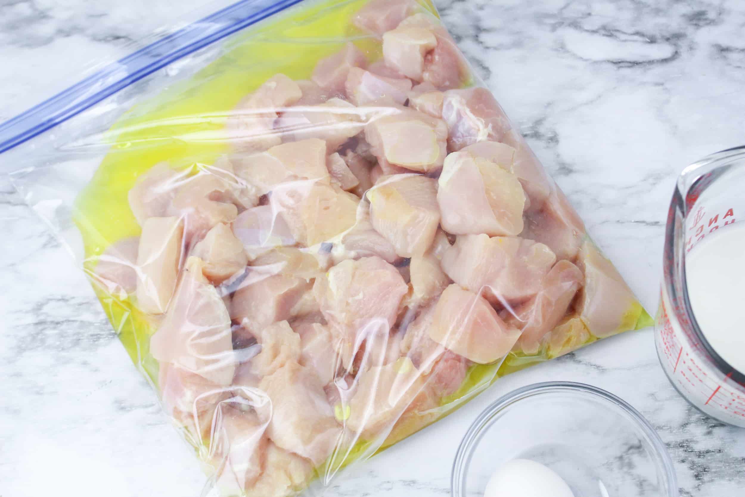 chicken chunks and pickle juice in a quart sized storage bag