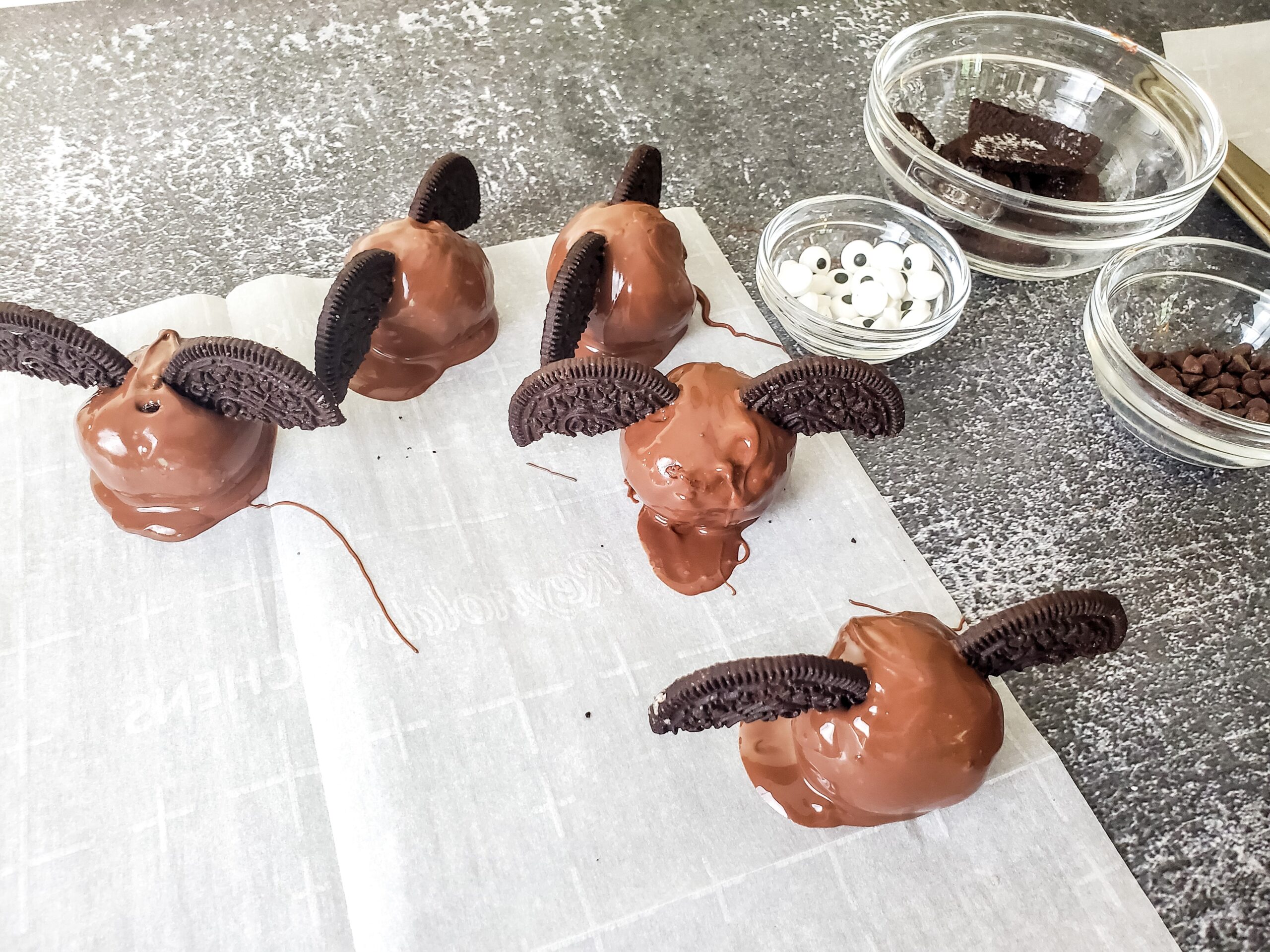 chocolate over bats with oreos for ears