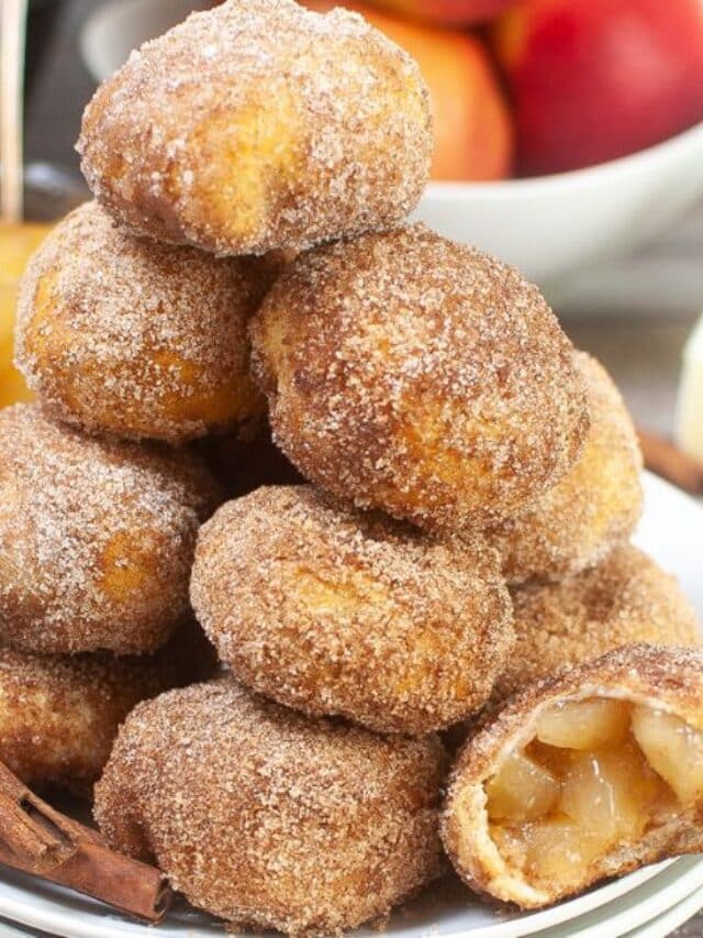 stack of air fryer apple bombs with one with a bite missing