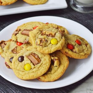 candy bar cookies on a white plate