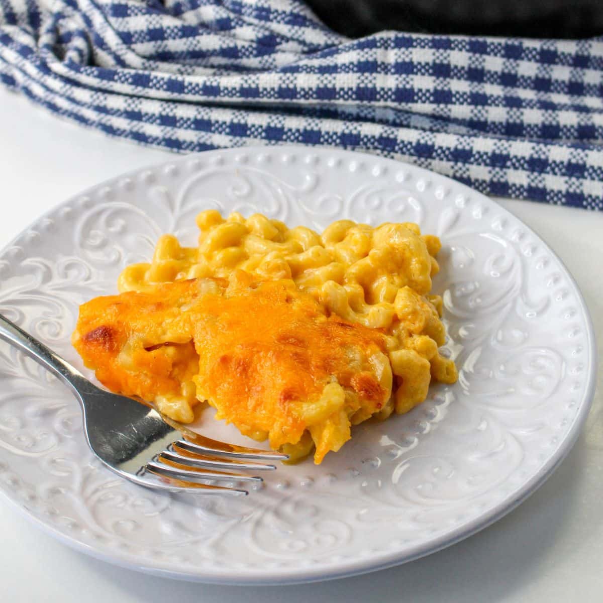 Cast Iron Skillet Mac and Cheese on a white plate
