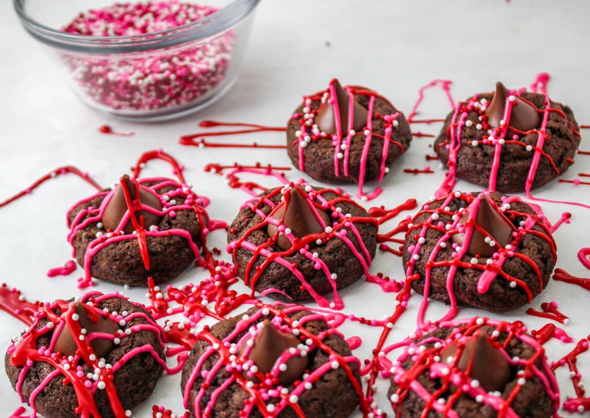 valentine's day blossom cookies drizzled with candy melts