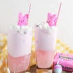 two glasses of easter punch topped with pink peeps