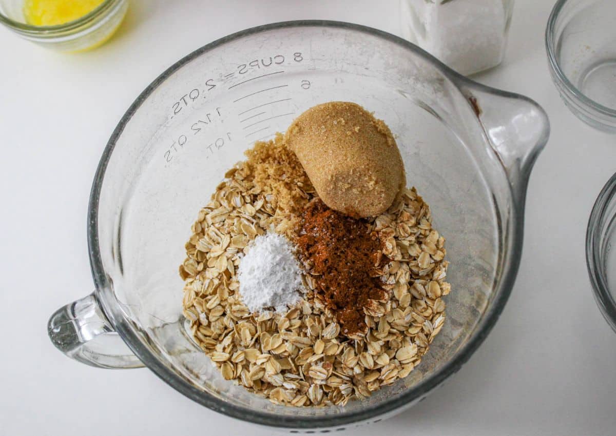 oats, brown sugar, salt, and cinnamon in a glass measuring