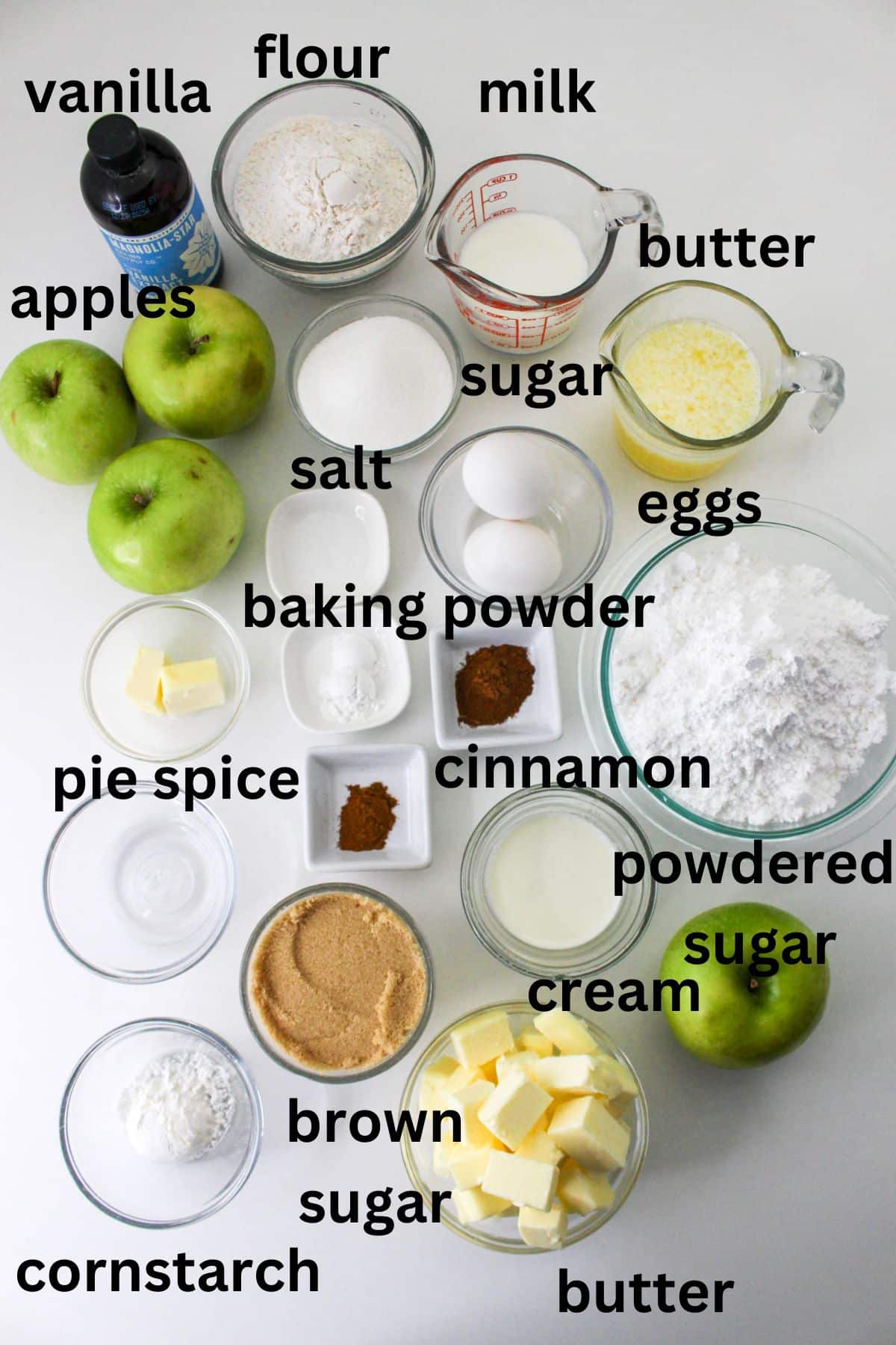the ingredients laid out in a small bowls on a white background