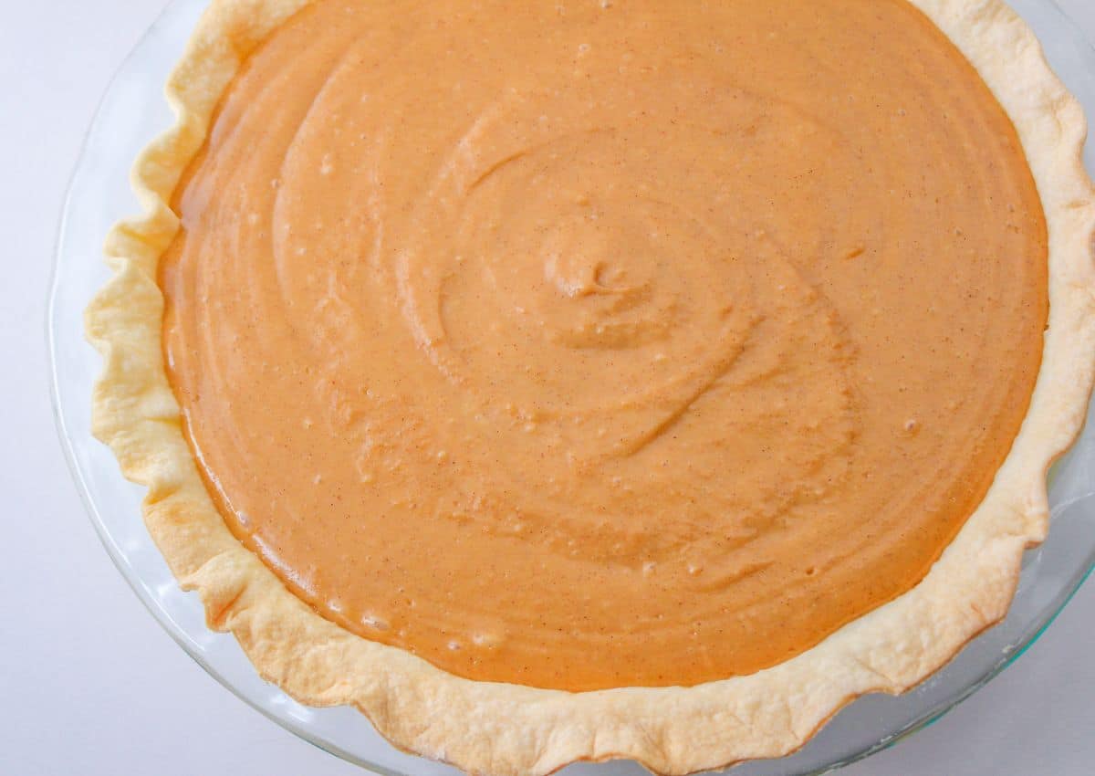 pie crust filled with butterscotch pie filling.