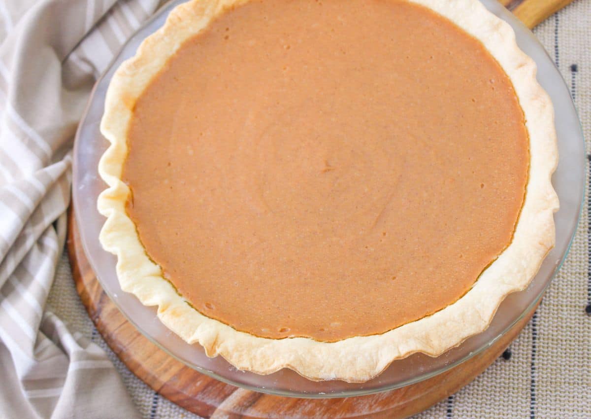 whole butterscotch cinnamon pie that has chilled and hardened.