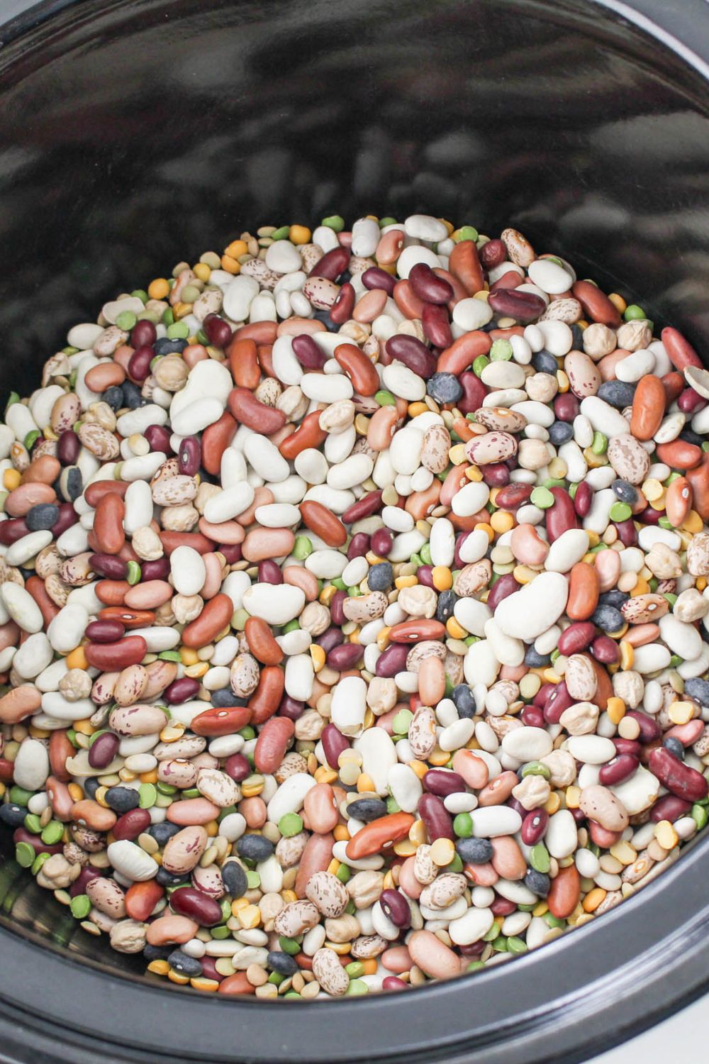 15 bean soup mix in a slow cooker on table
