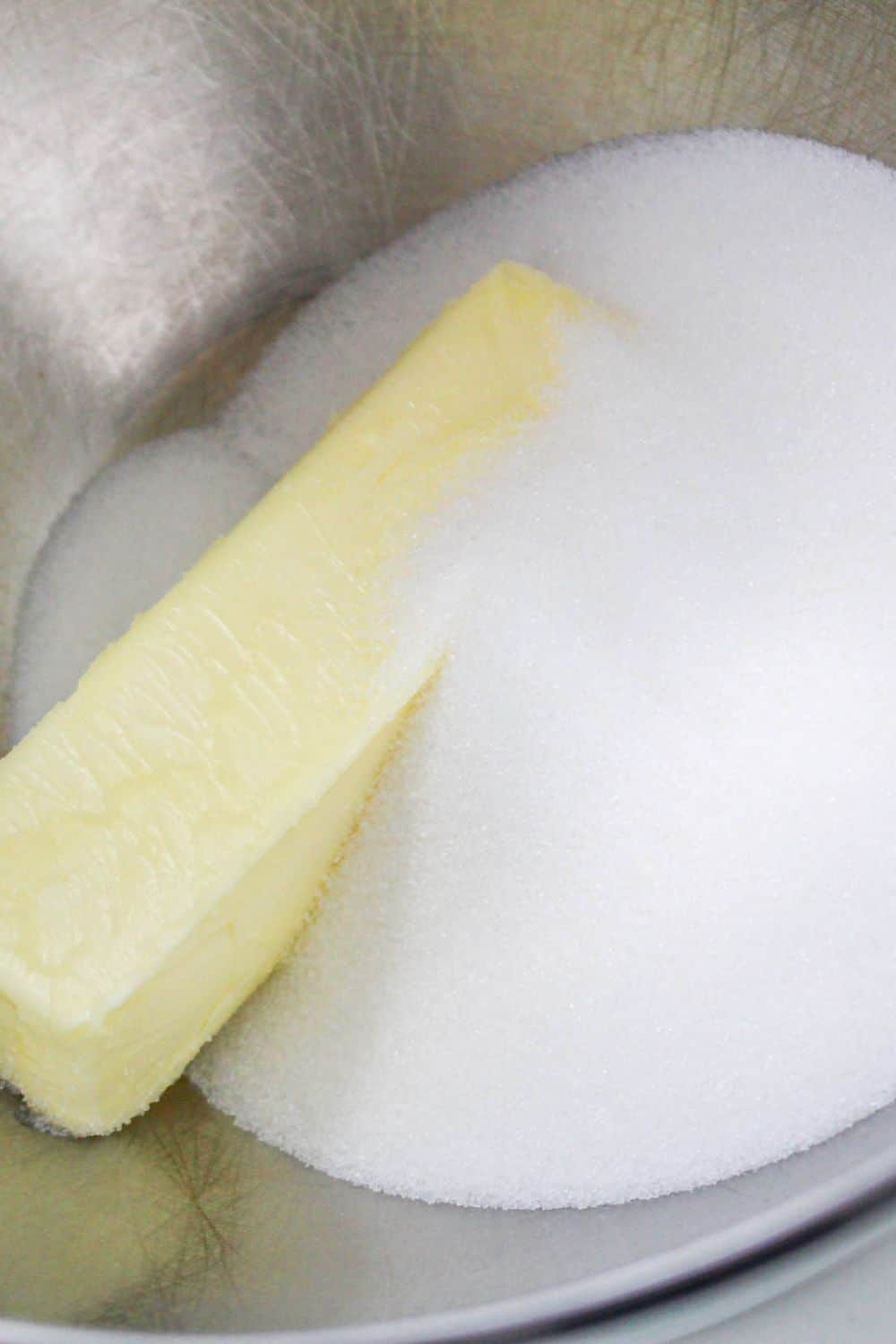 stick of butter and granulated sugar in a stand mixer