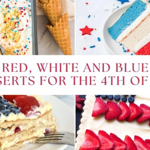 four red, white and blue desserts on an image