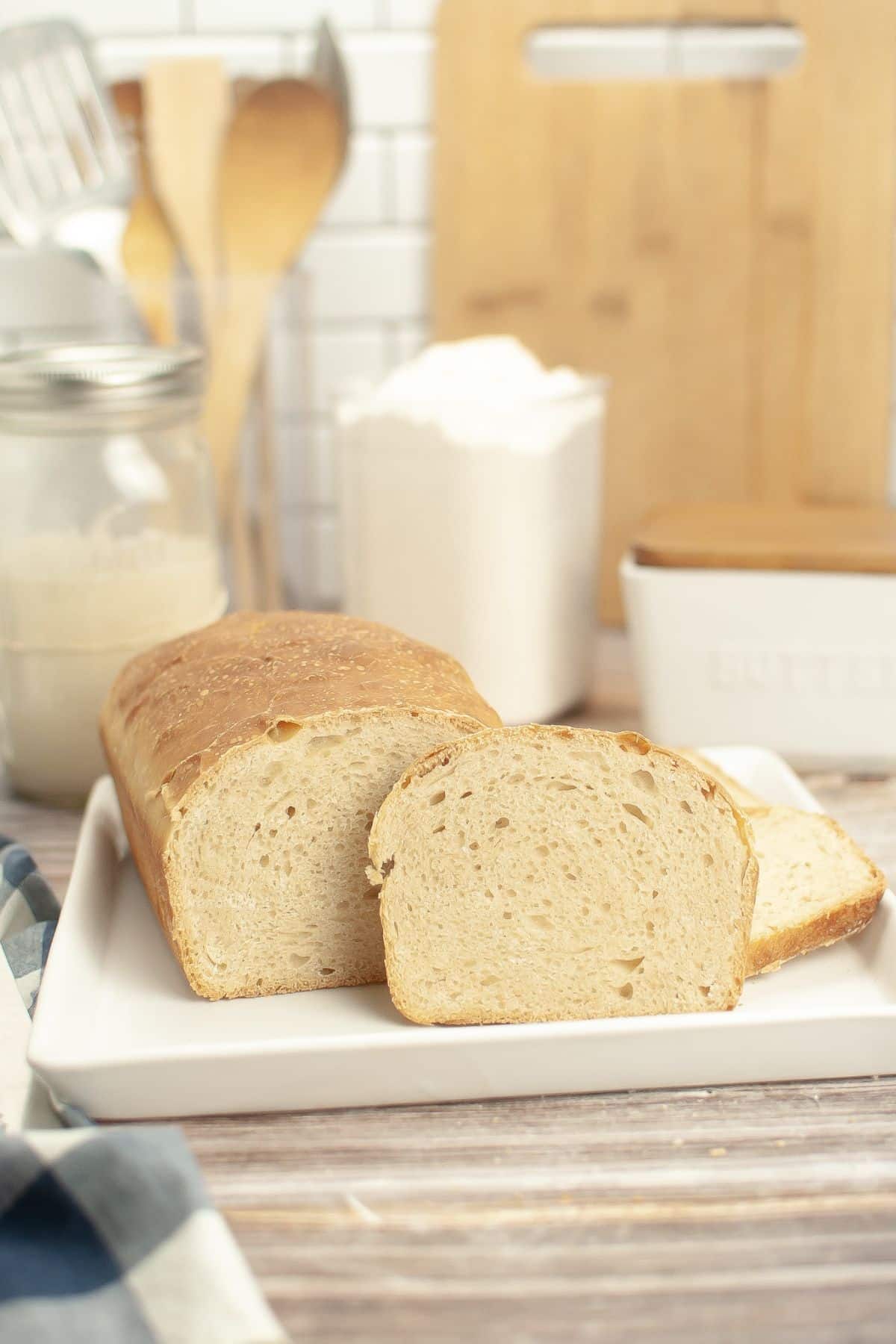 sourdough sandwich bread on a platter.