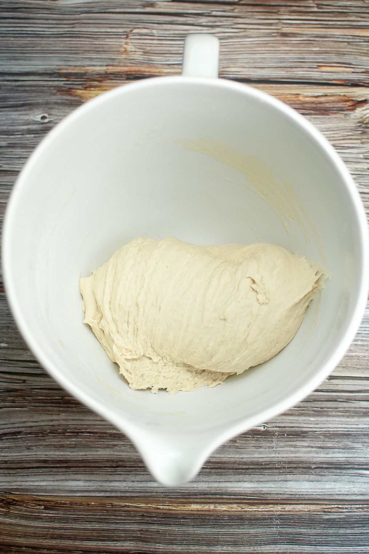 sourdough bread dough in a large mixing bowl.