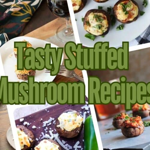 four images of stuffed mushrooms.