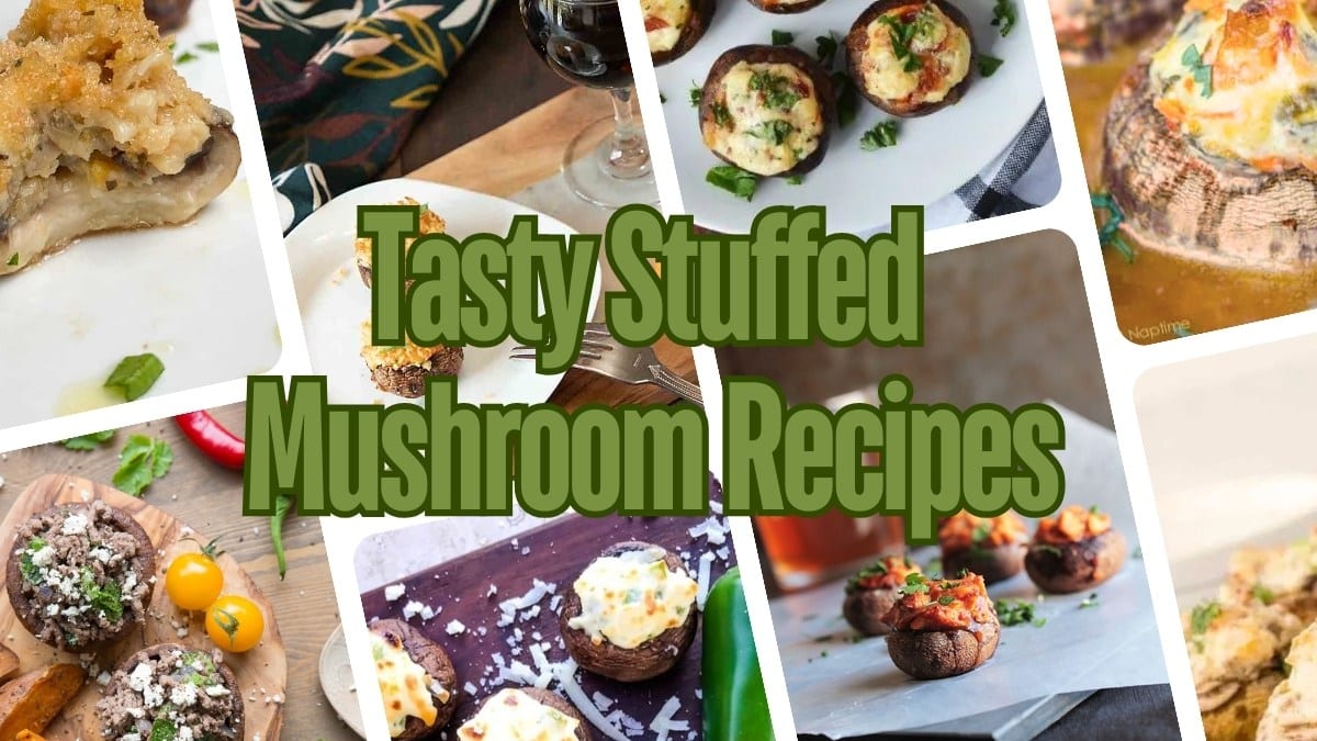 four images of stuffed mushrooms.