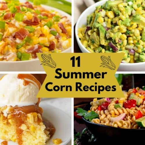 four different images of corn recipes in a grid.