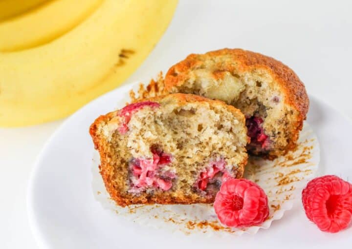 Banana Raspberry Muffins - Mama's On A Budget
