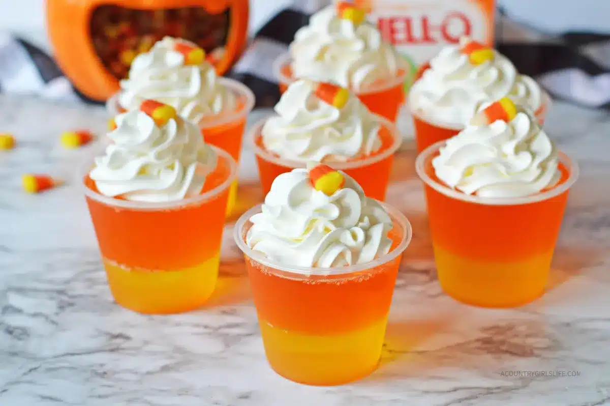 Candy Corn Jello Shot with whipped cream