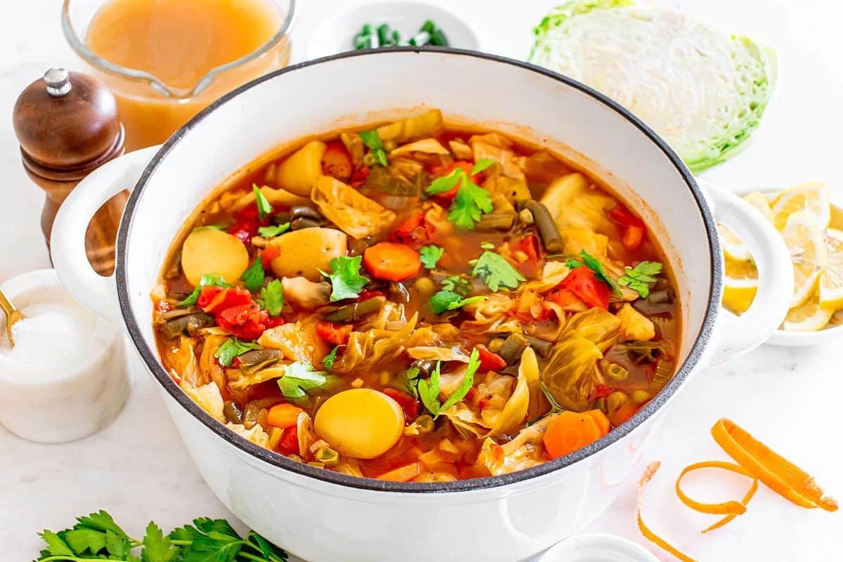 Cabbage Vegetable Soup in pot