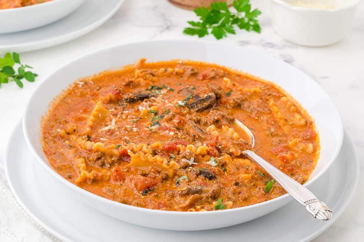 Creamy Lasagna Soup in a bowl