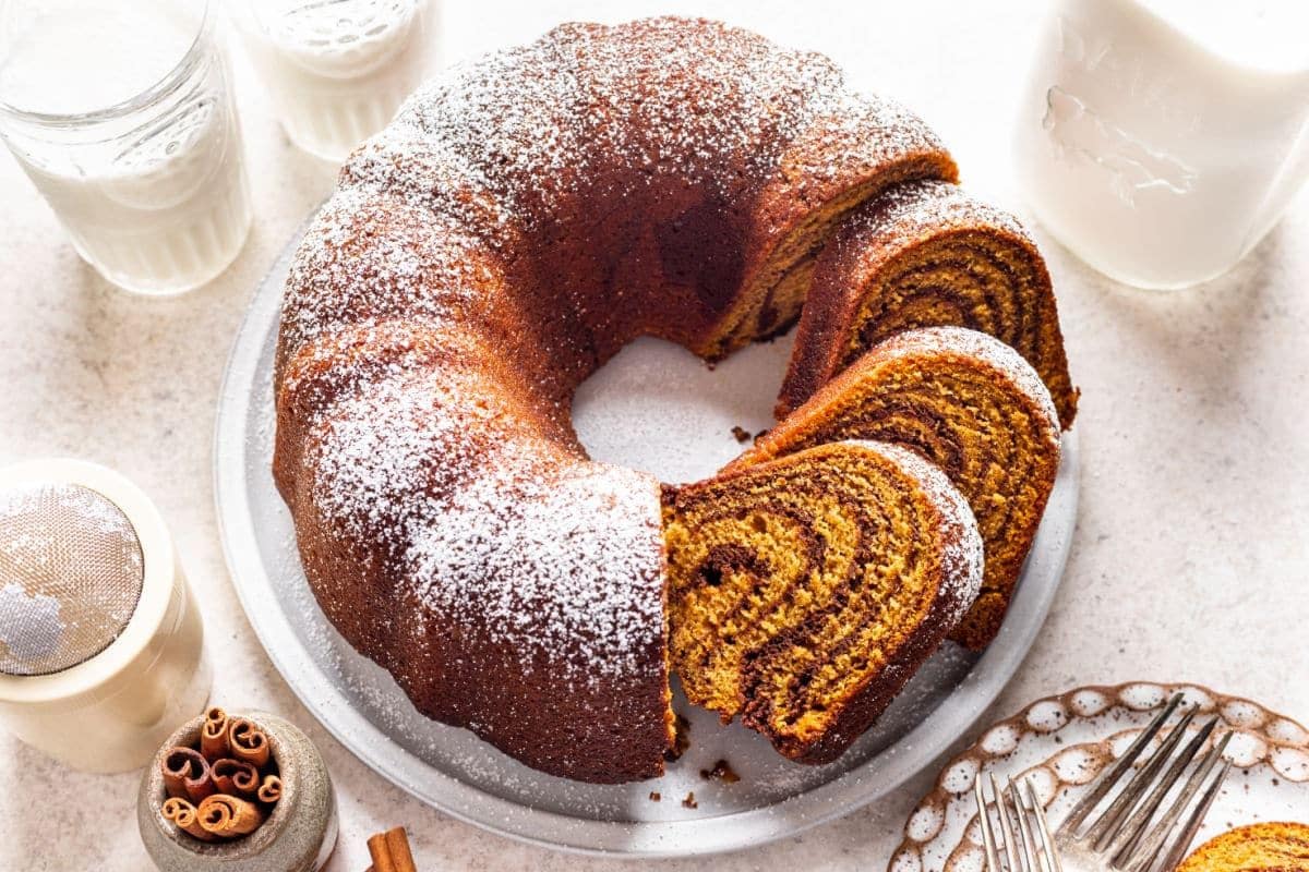 pumpkin spice cake with a swirl of chocolate