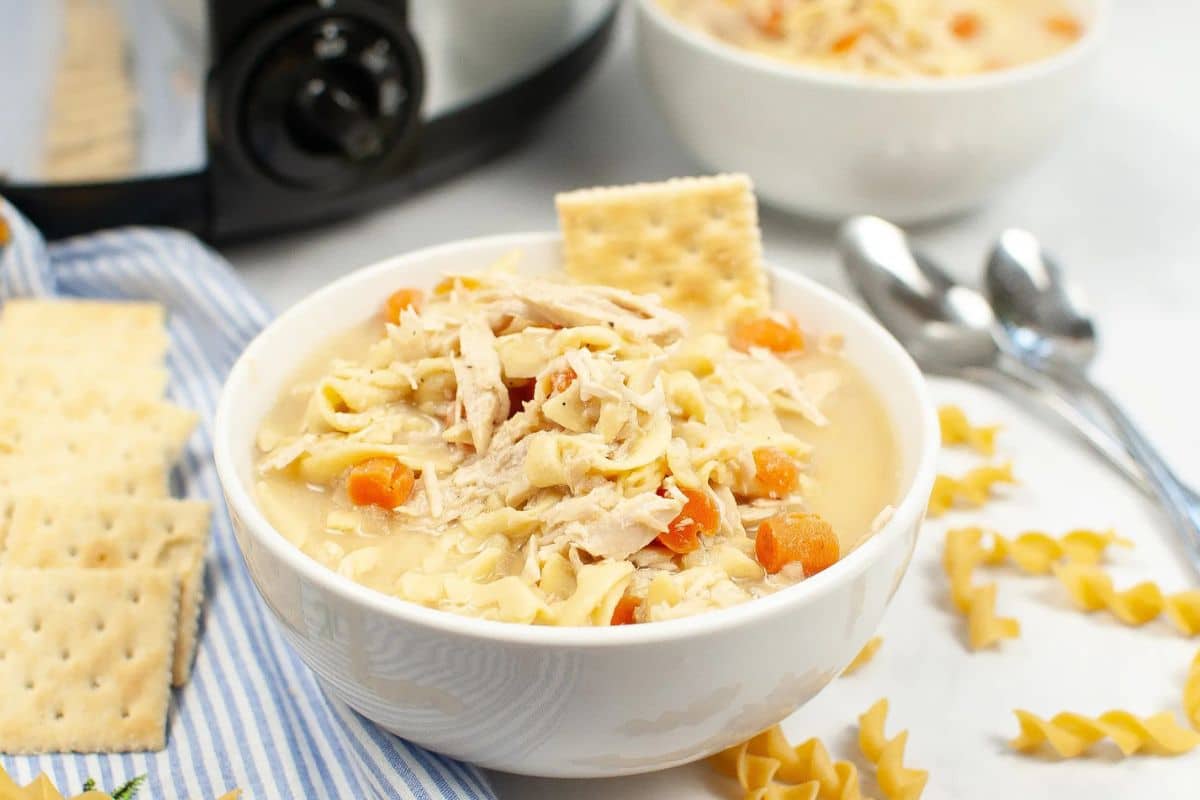 Slow Cooker Turkey Noodle Soup in a bowl