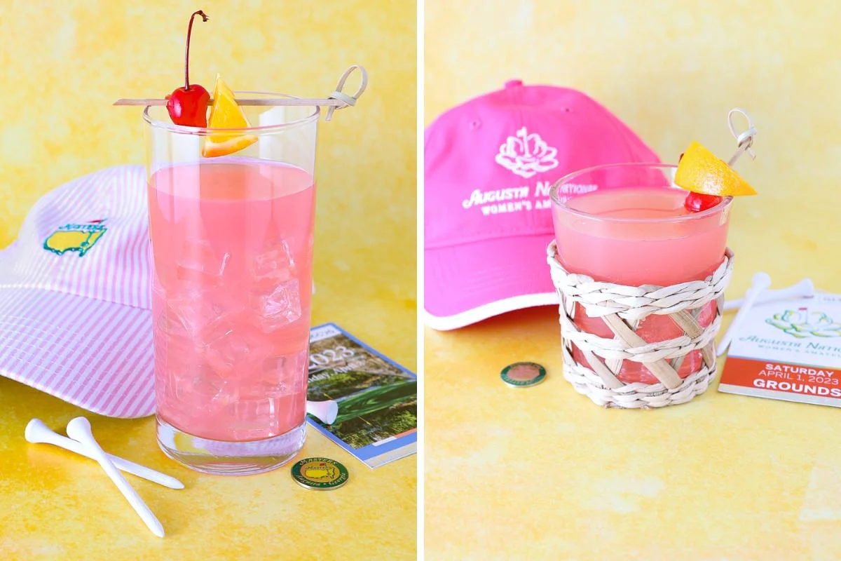 A glass of Azalea Cocktail with a garnished lemon twist.