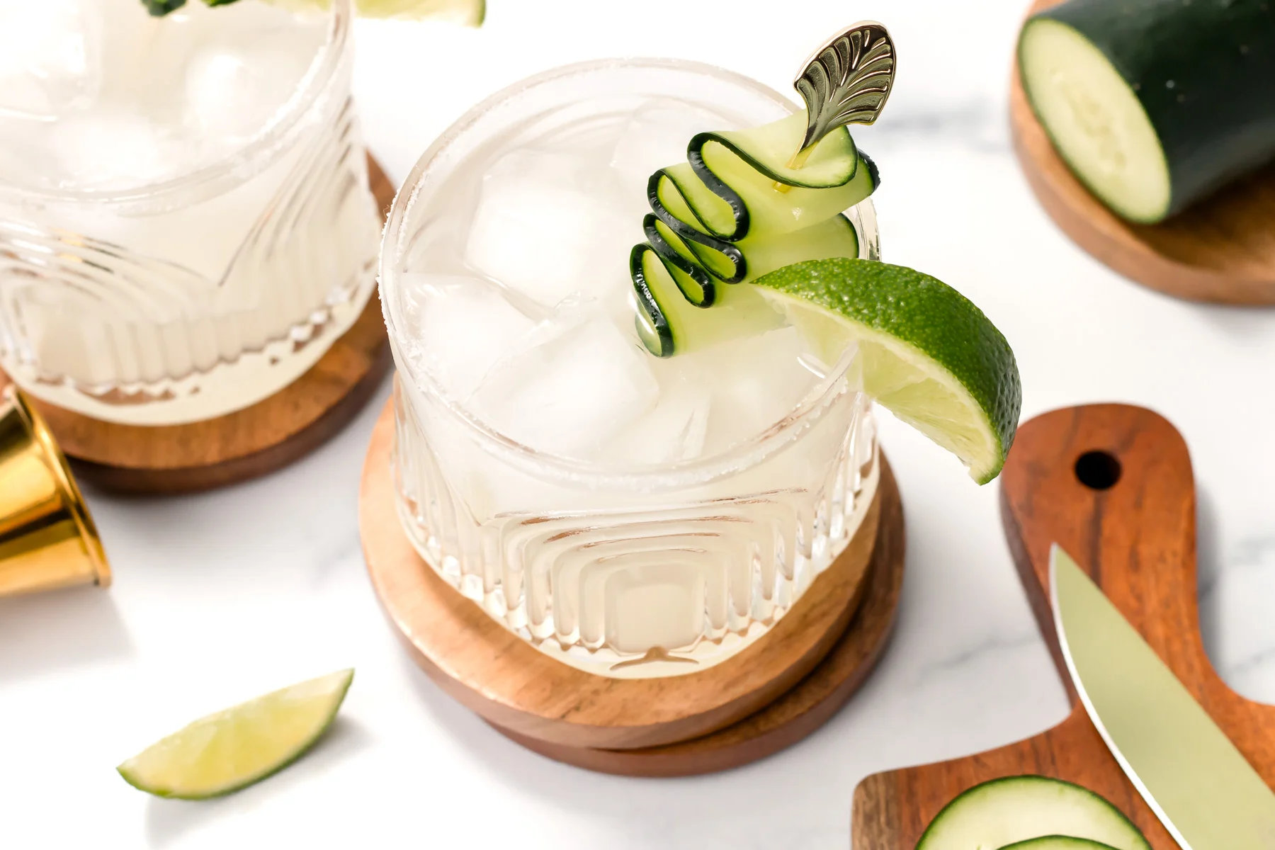 Serrano cucumber margarita with black salt rim.
