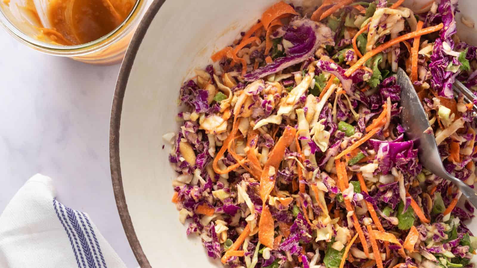 Close up of no mayo coleslaw.