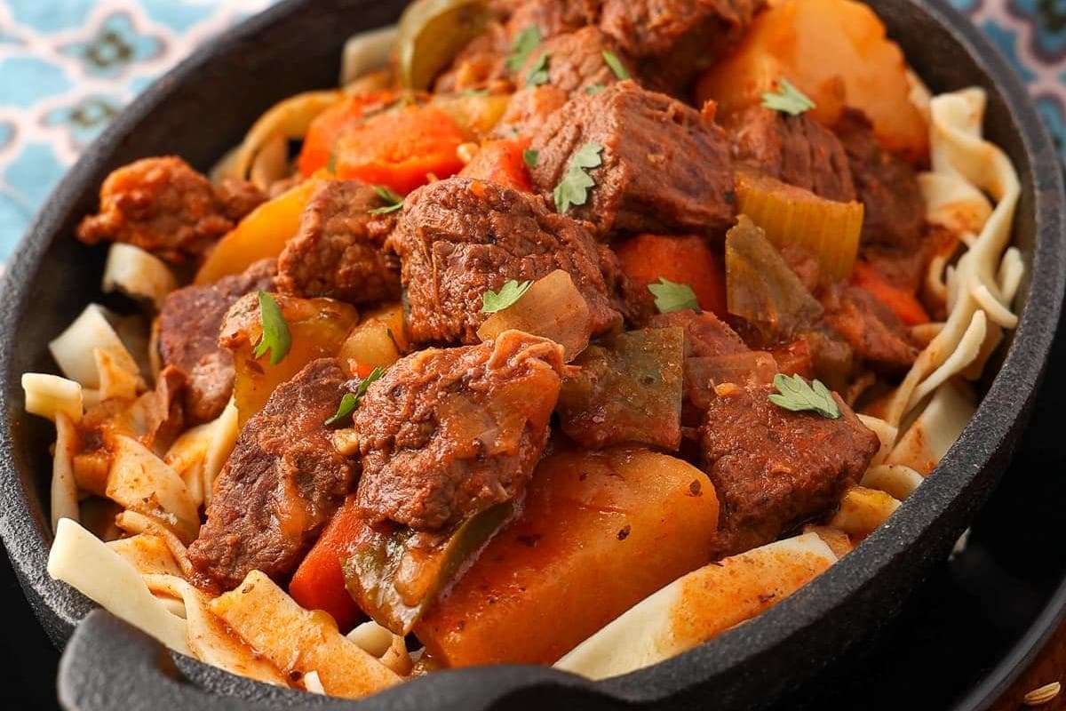 Traditional German goulash made in the slow cooker.